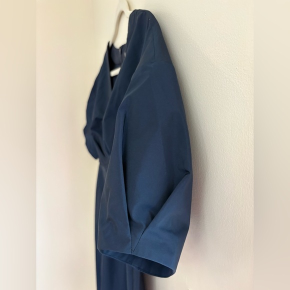 TORY BURCH Tech Poplin Midi Dress Navy PREPPY elegant Fit & Flare Sz XS pockets - Picture 5 of 12